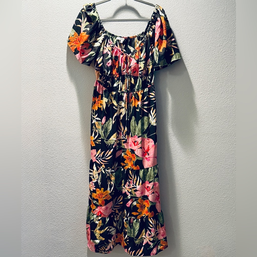 Blush Vibrant Pink and Green Floral Dress